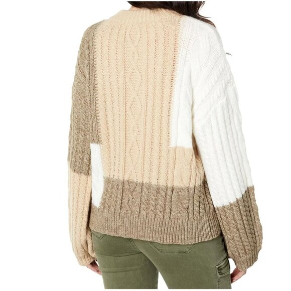 En Saison Colorblock Cable Knit Sweater in Neutral Tones - Size S - Picture 2 of 7